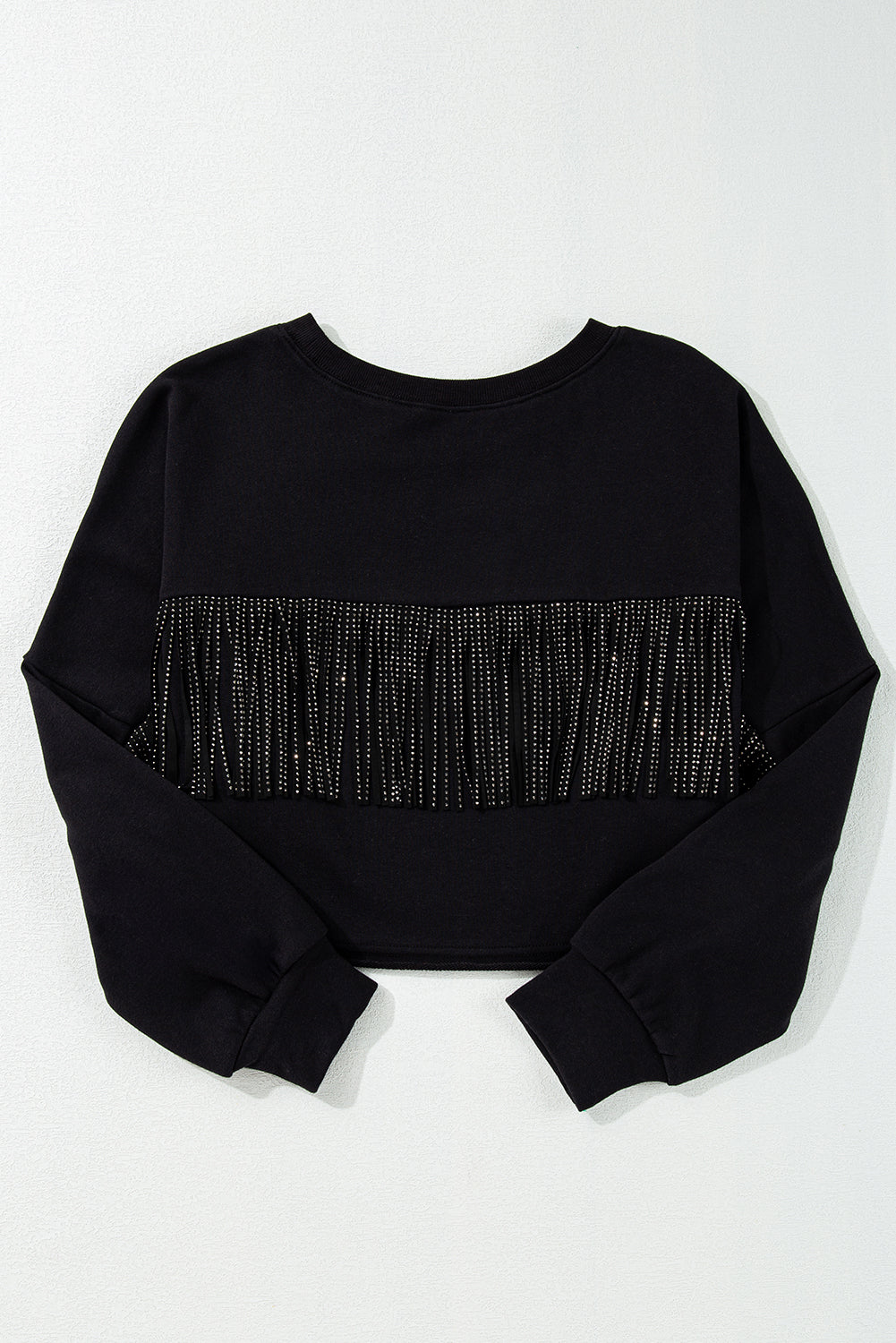 Black GAME DAY Football Sequined Tasseled Cropped Sweatshirt