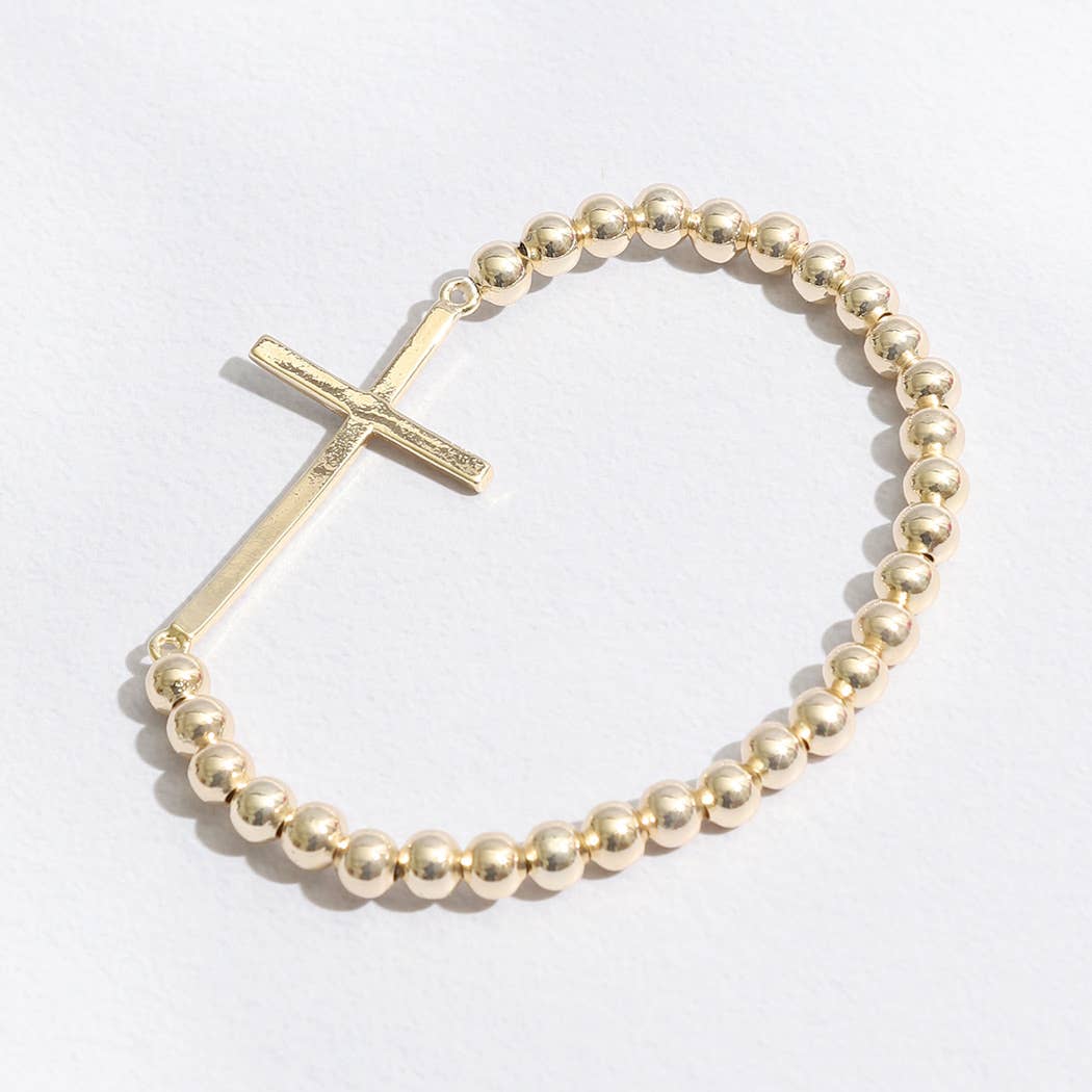 Cross Beaded Gold Tone Bracelet