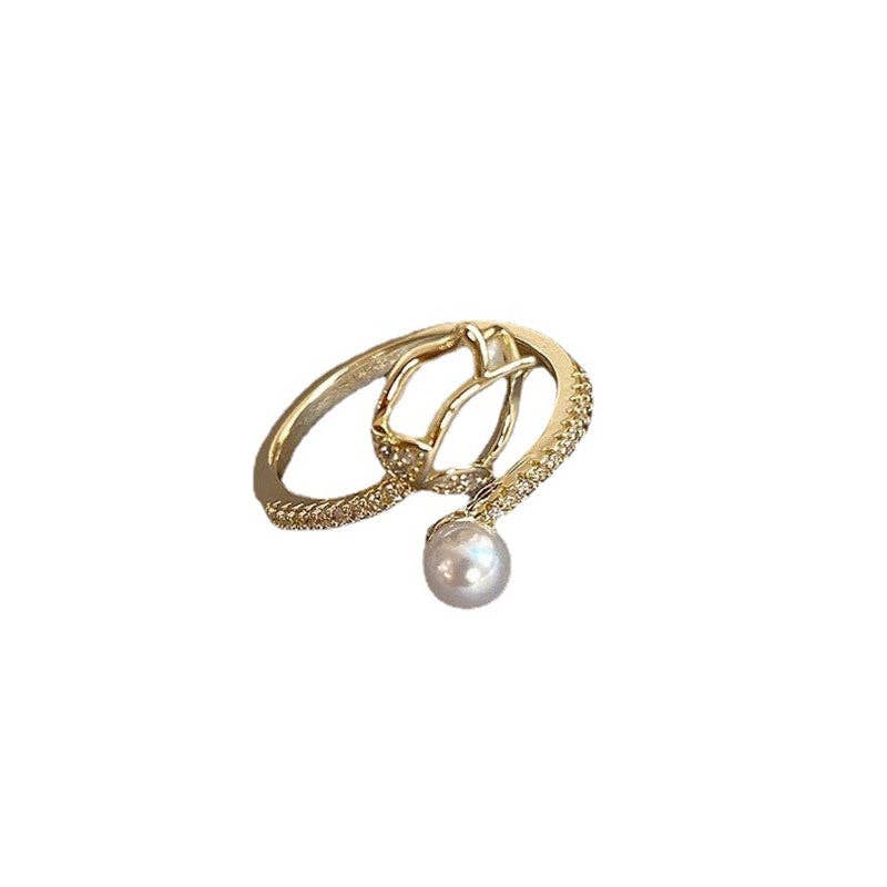Opal Tulip Flower Pearl Stacking Bypass Ring