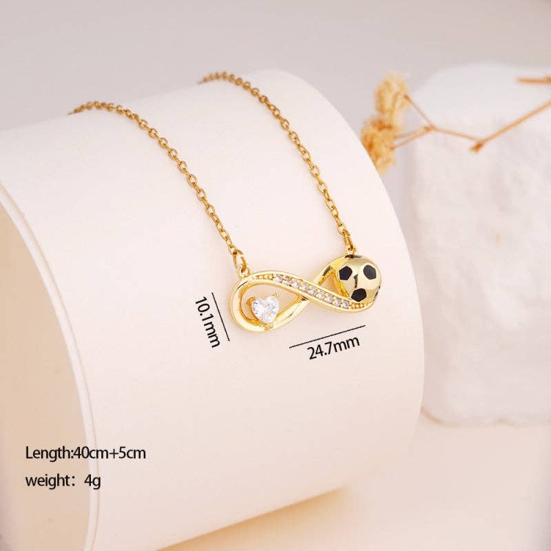 Heart Infinity Soccer Pendant Necklace in Solid Copper