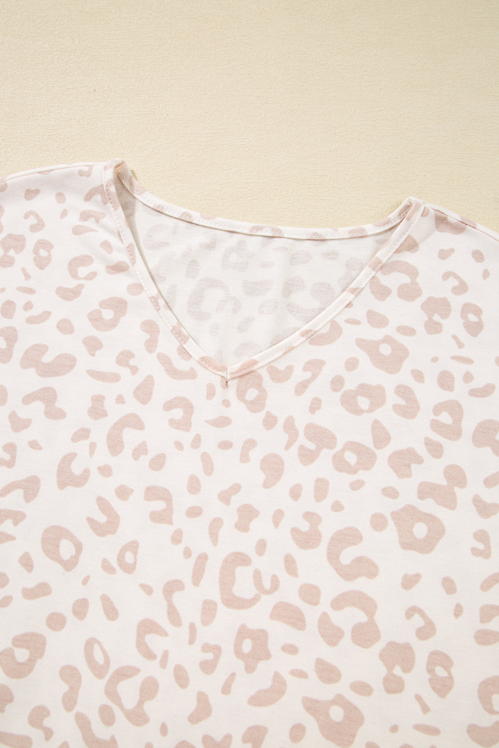 Beige Cheetah V Neck Tee and Pants Pajama Set