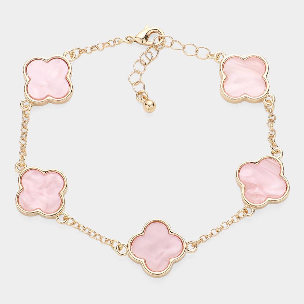 Mother Of Pearl Quatrefoil Bezel Station Bracelet