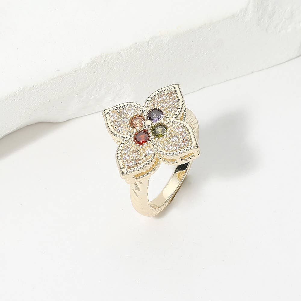 Stone Paved Clover Ring