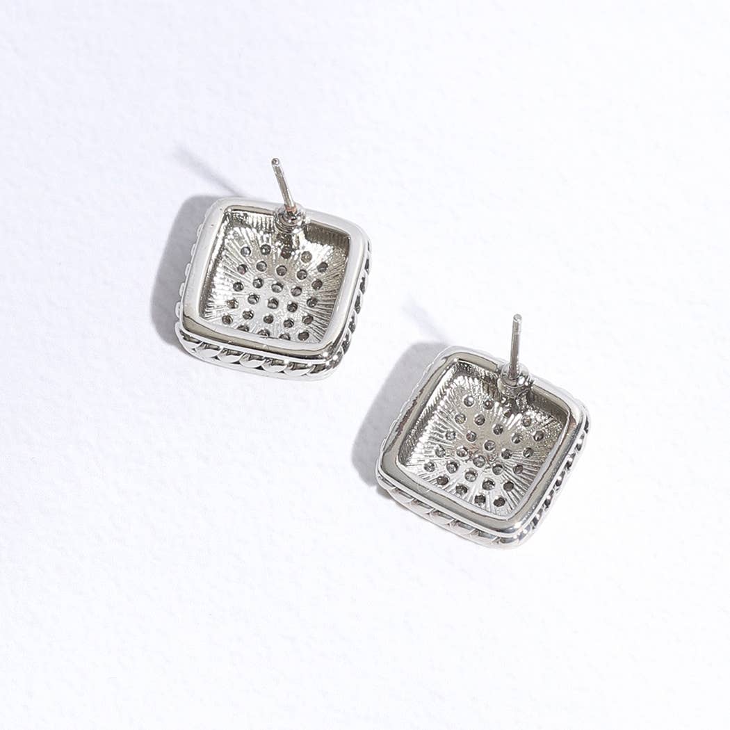 Two-Toned Square Pave Post Earrings
