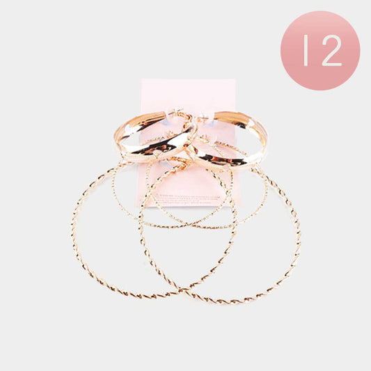 Set of 3 - Metal Hoop Earrings
