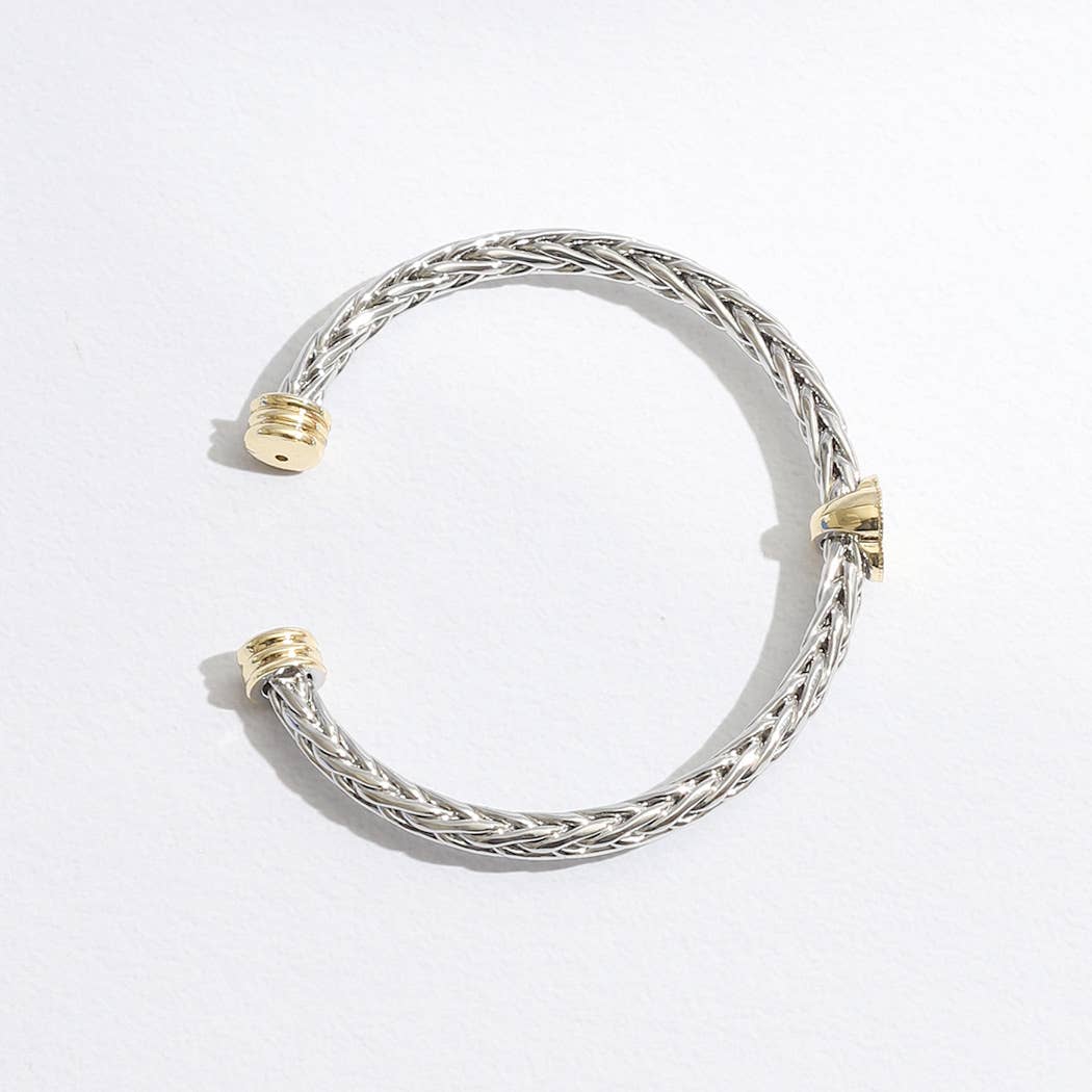 Clover Braid Bangle Two Tone Cuff Bracelet