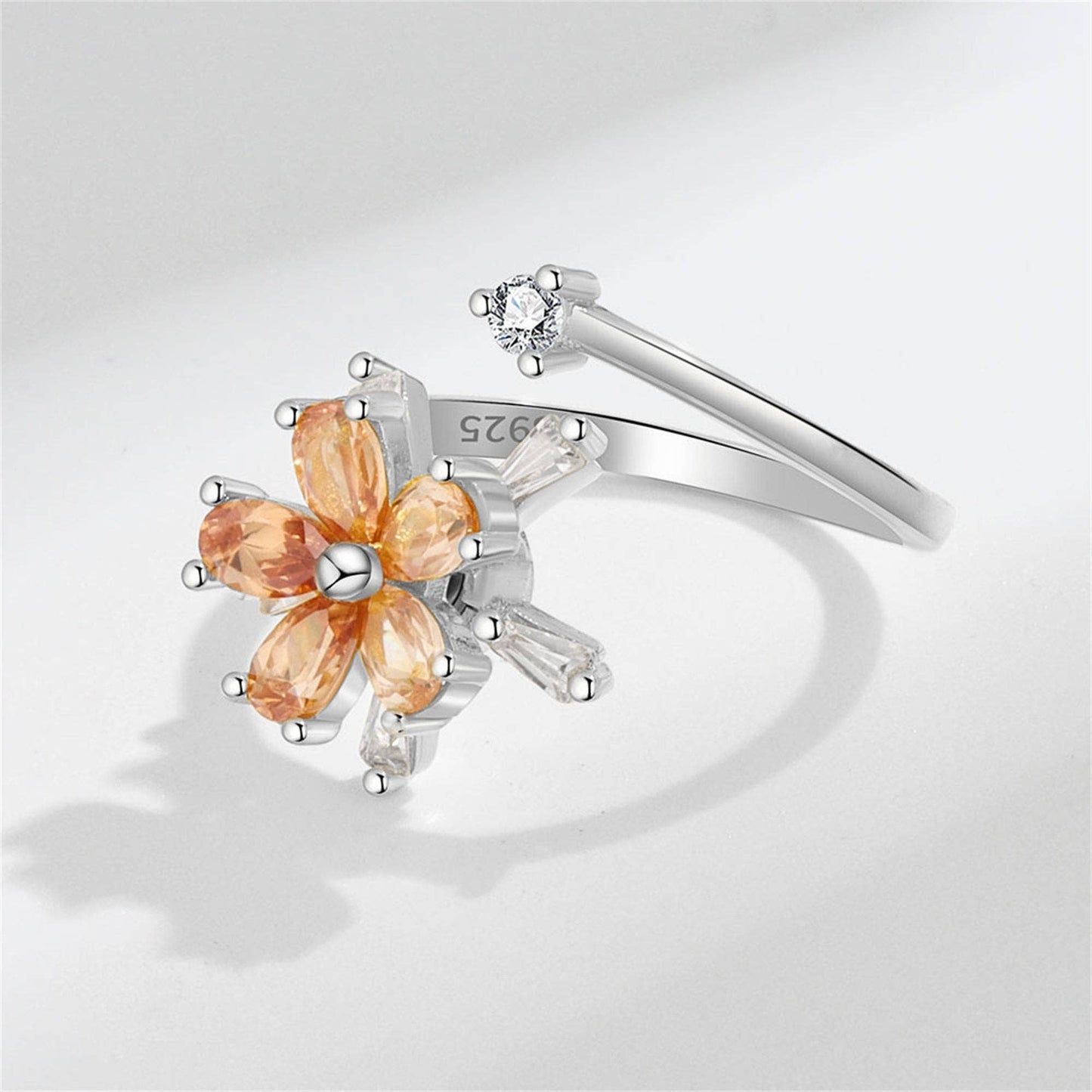 Orange Flower Anxiety Fidget Spinner Ring in Solid Copper