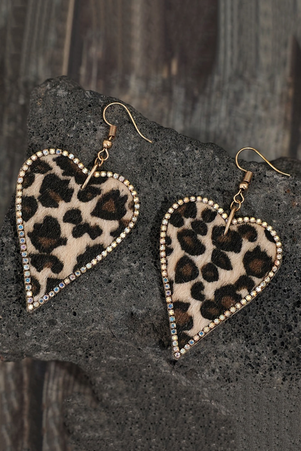 Multicolor Rhinestone Edge Leopard Print Heart Shape Earrings
