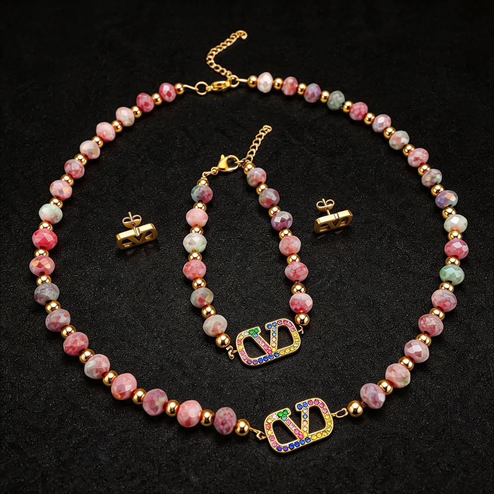 Gemstone Oval‑Frame Beaded Jewelry Set