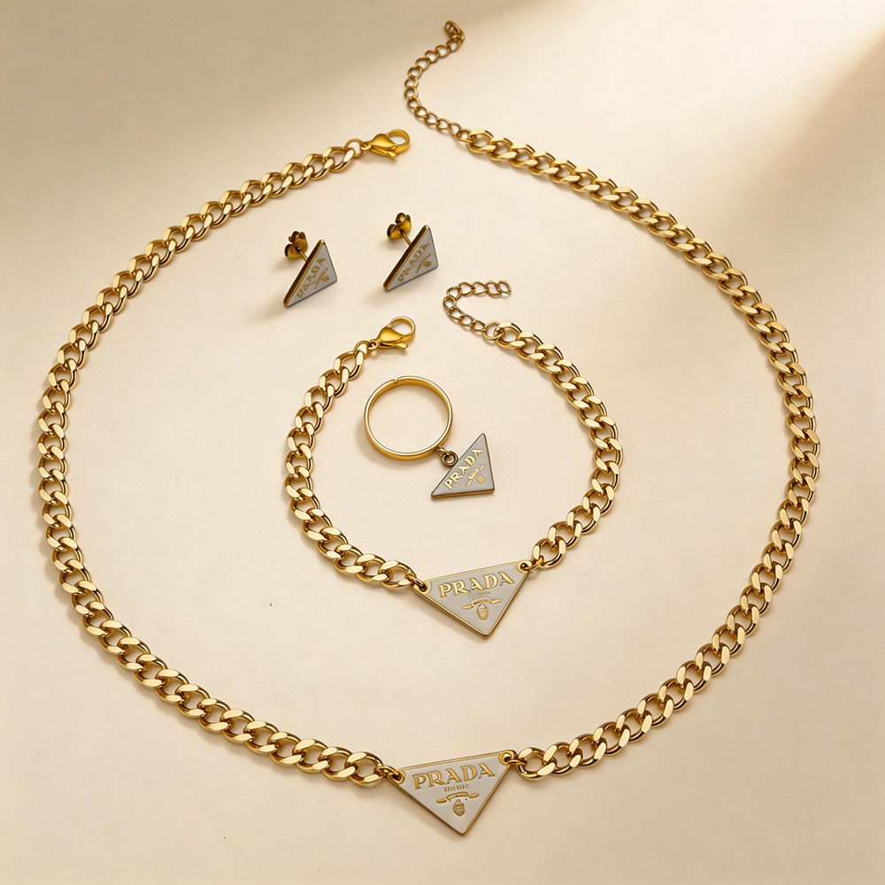 Gold‑Tone Triangle Charm Jewelry Set