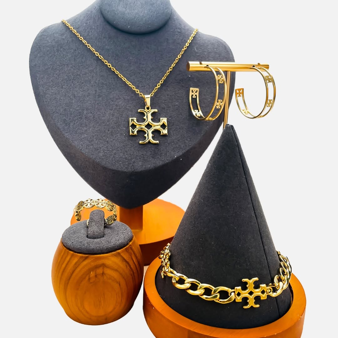 Gold‑Tone Cutout Motif Jewelry Set