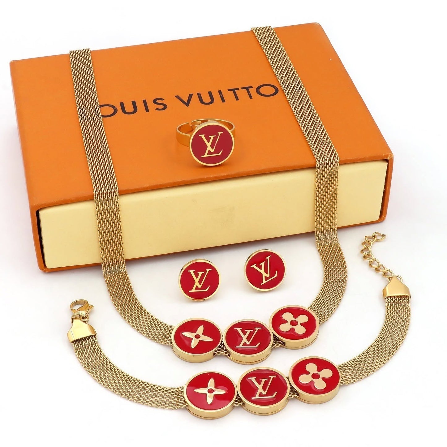 Red Enamel Medallion Jewelry Set