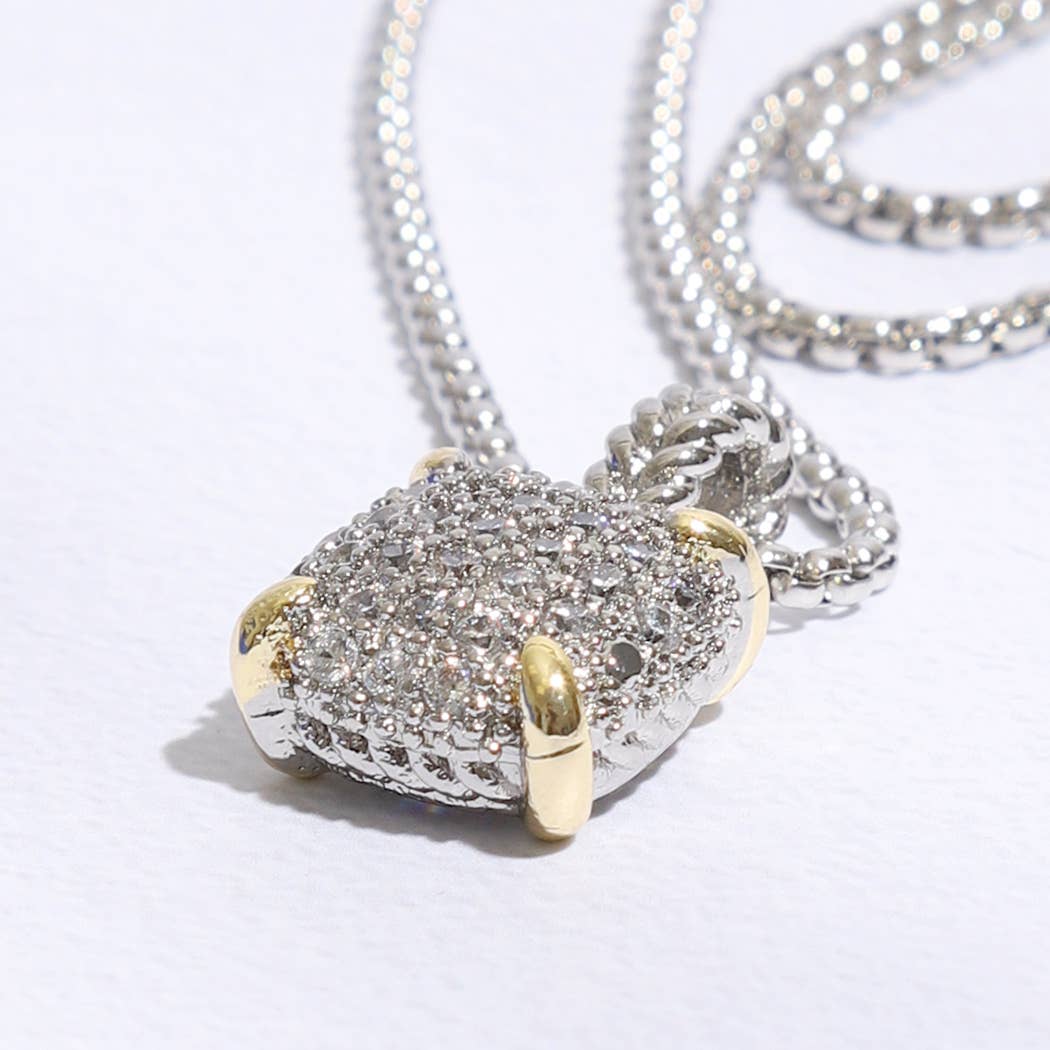 Square Shape Pave CZ Pendant Necklace