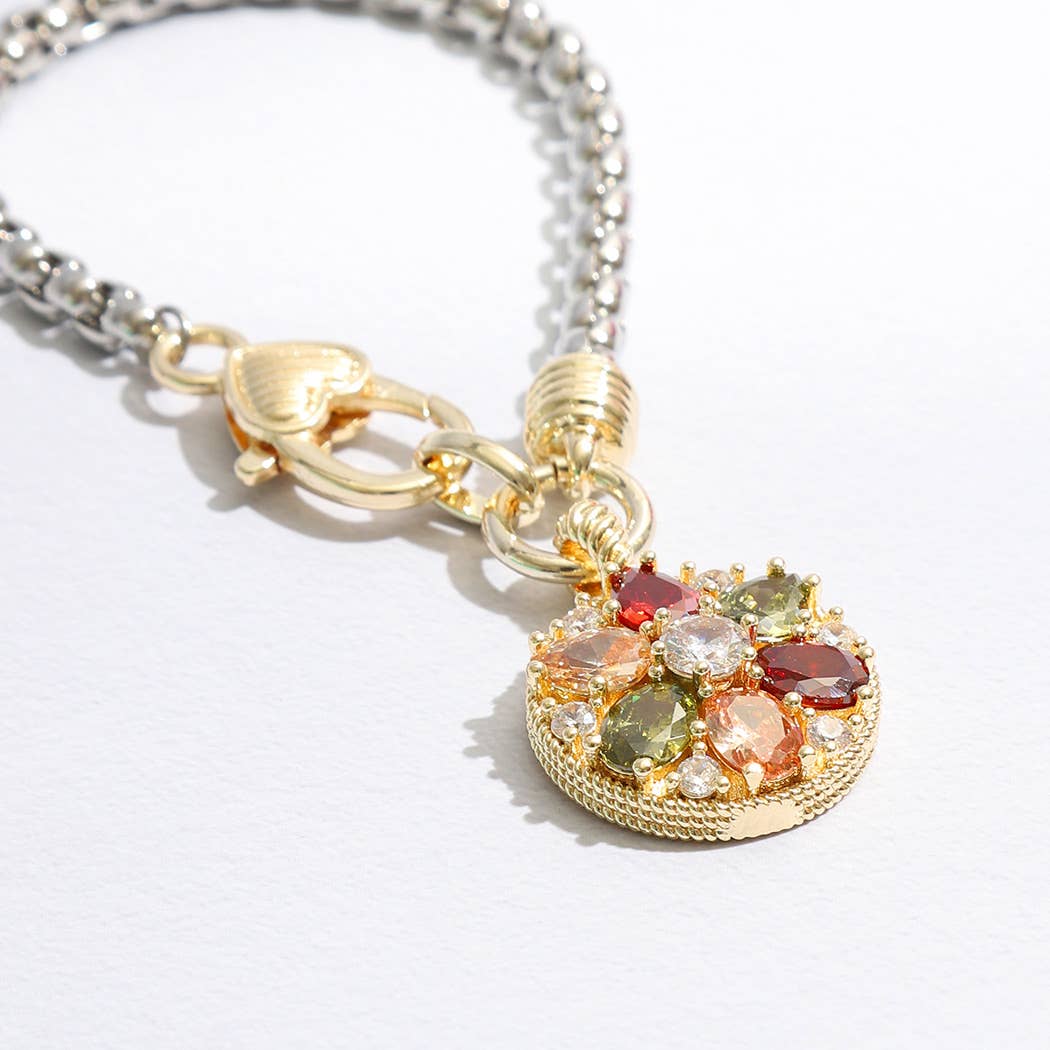 Colorful Rhinestone Flower Charm Chain Bracelet