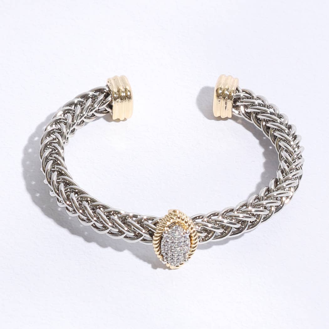 Two T Ponytail Eye Pave Bangle Bracelet
