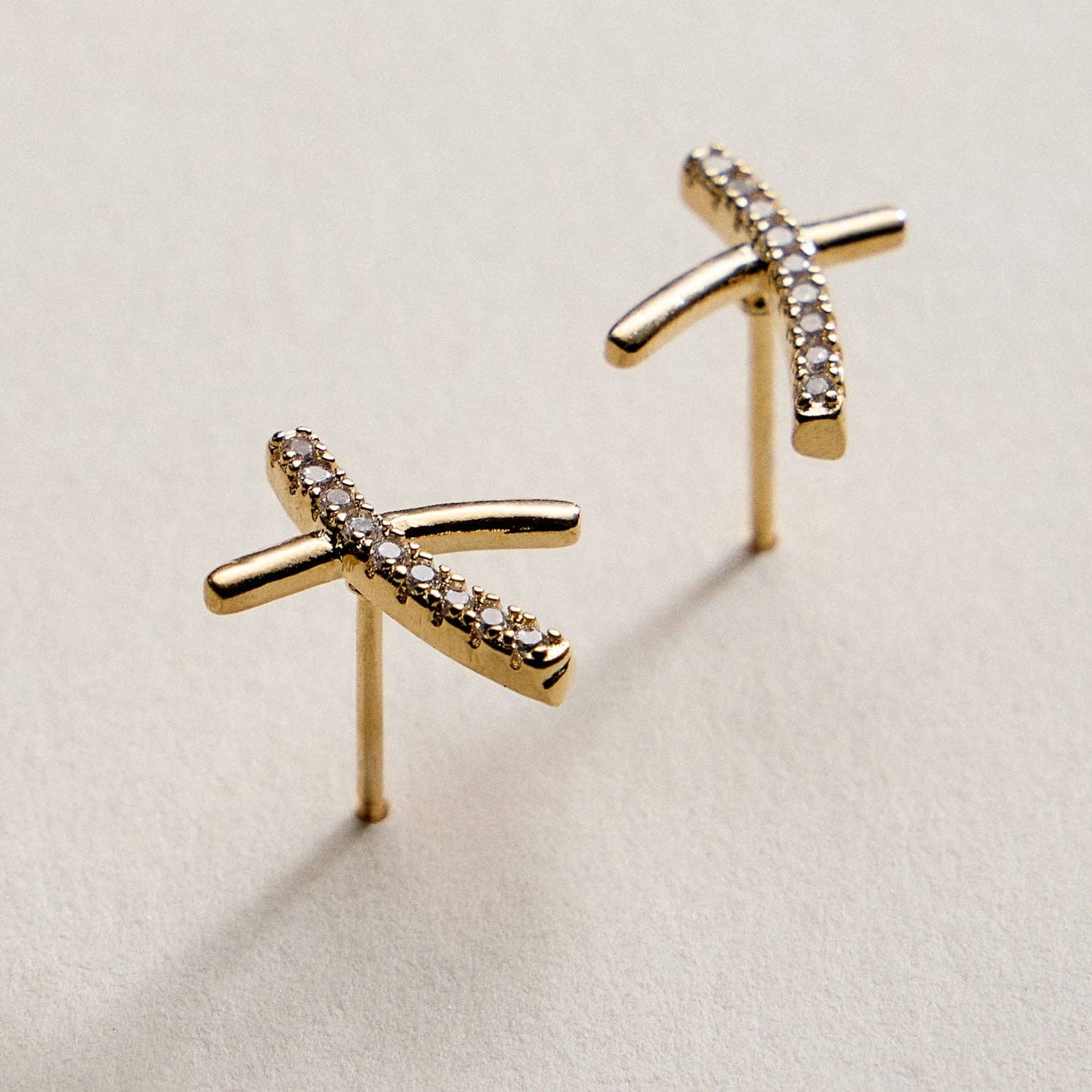 Gold Filled Curved Cross Stud Earrings | Faith Jewelry