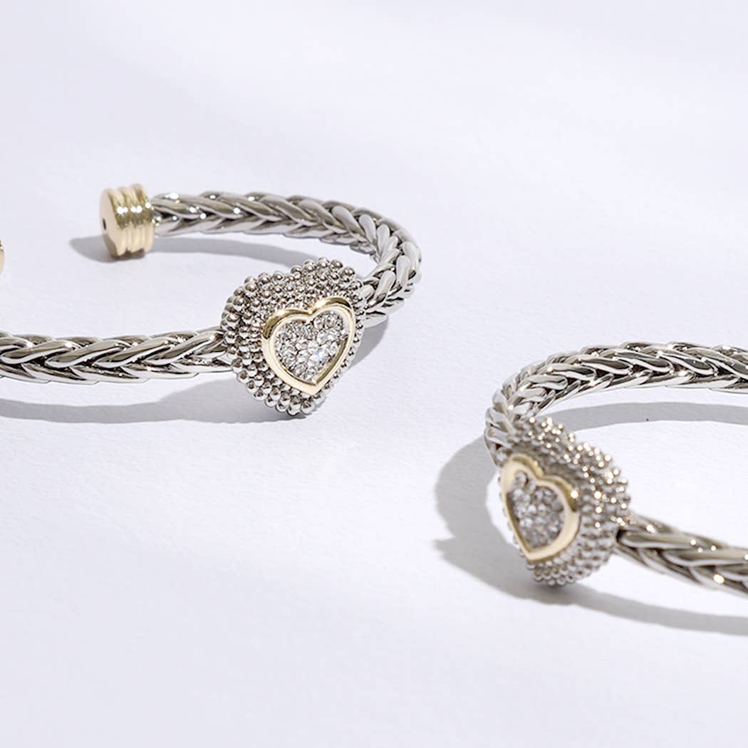 Heart Station Design Braided Bangle Bracelet