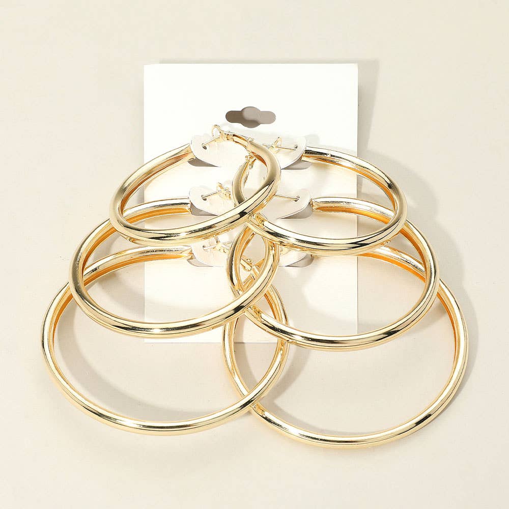 SET OF 3 - Classic Round Metal Hoop Earring Set