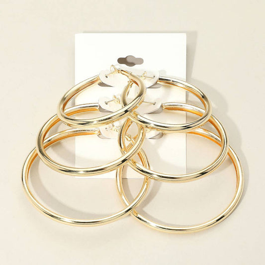 SET OF 3 - Classic Round Metal Hoop Earring Set