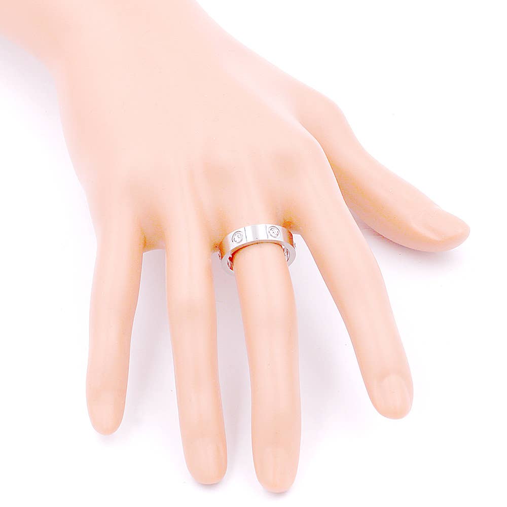 Stone Embellished Stainless Steel Band Ring