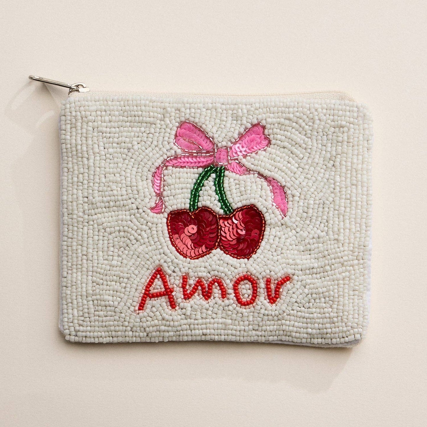 Beaded Amor Cherry Zipper Pouch