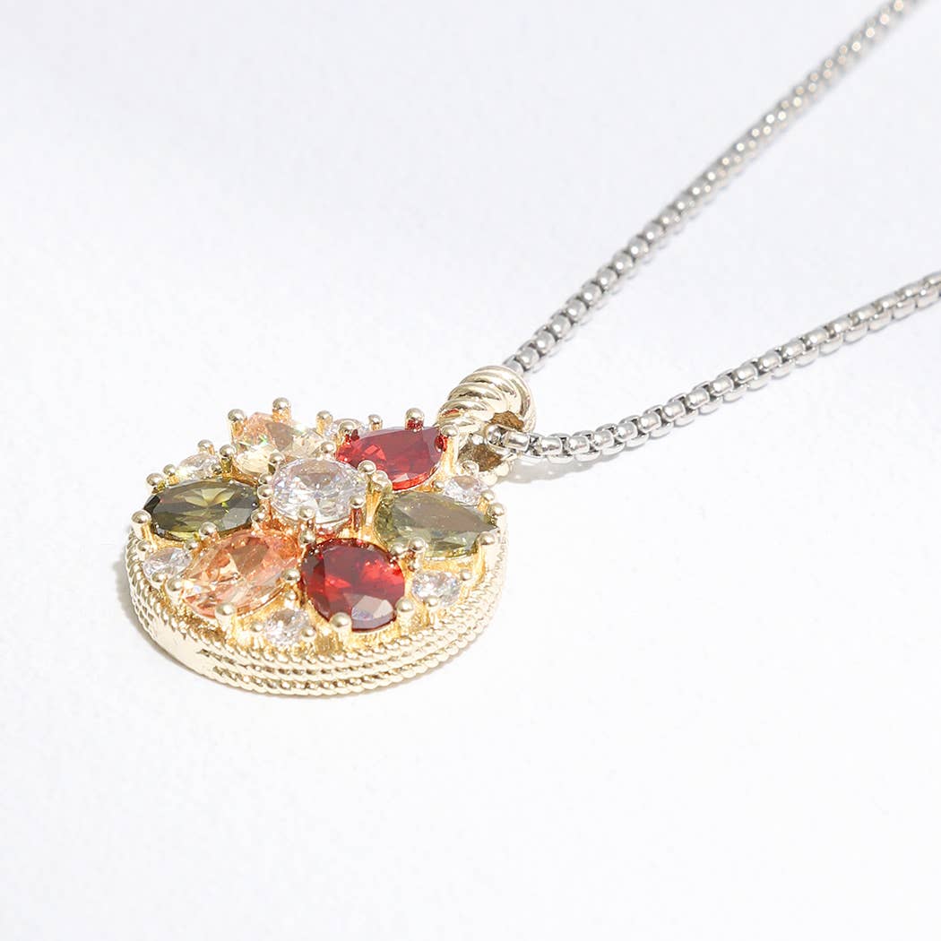 Round Pendant Colorful Rhinestone Necklace