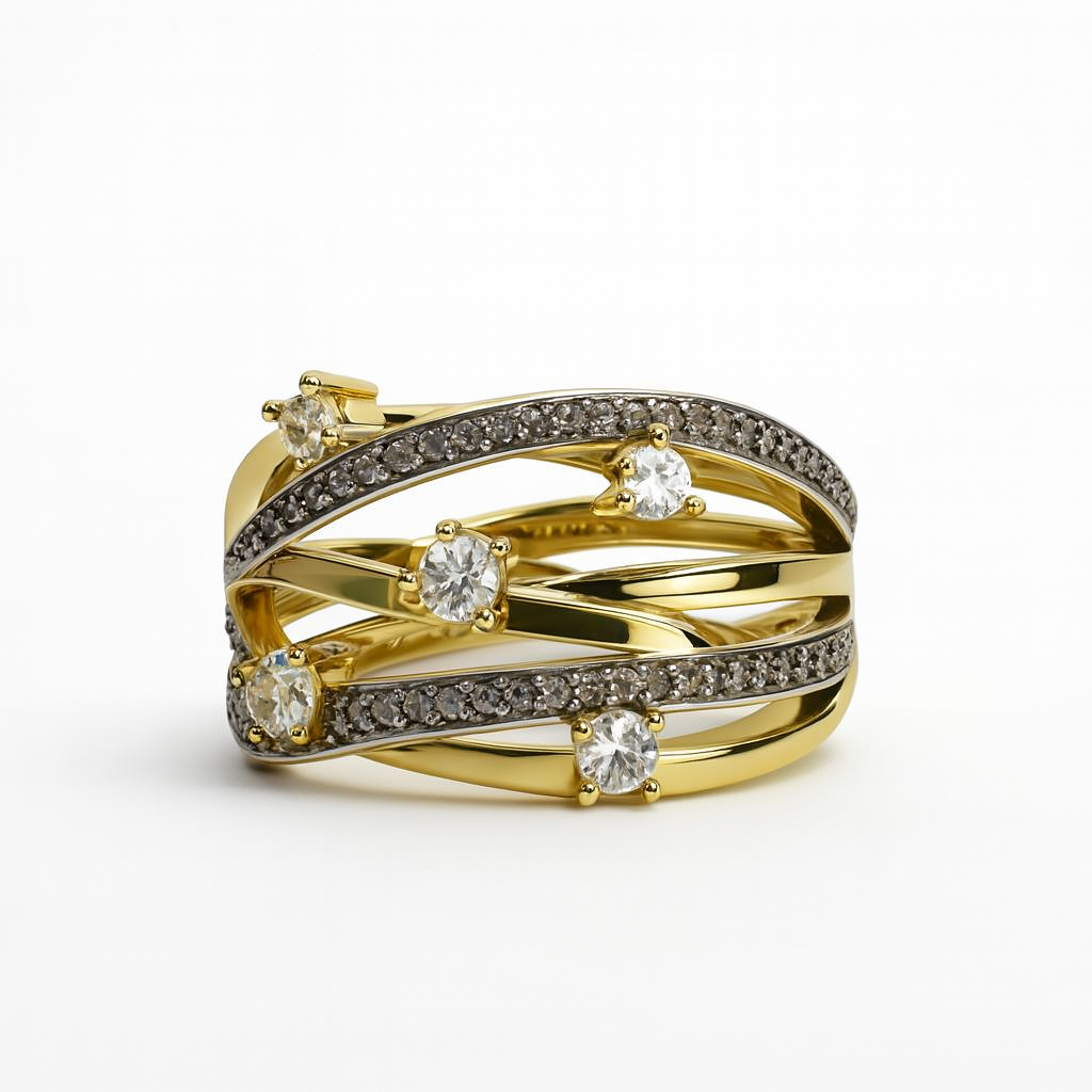 Multi-Stone Gold Adjustable Ring – Criss Cross Design