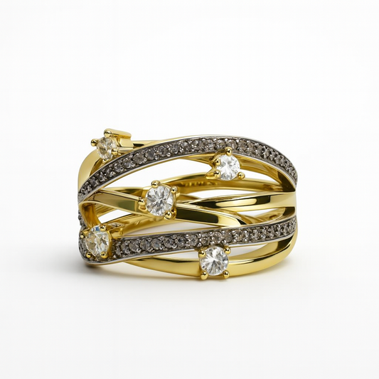 Multi-Stone Gold Adjustable Ring – Criss Cross Design