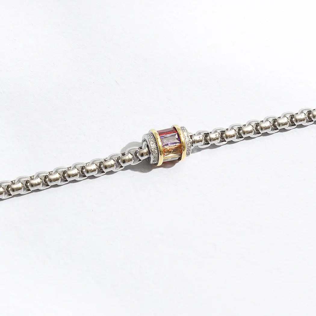 Multi Tone Cylinder Charm Chain Bracelet