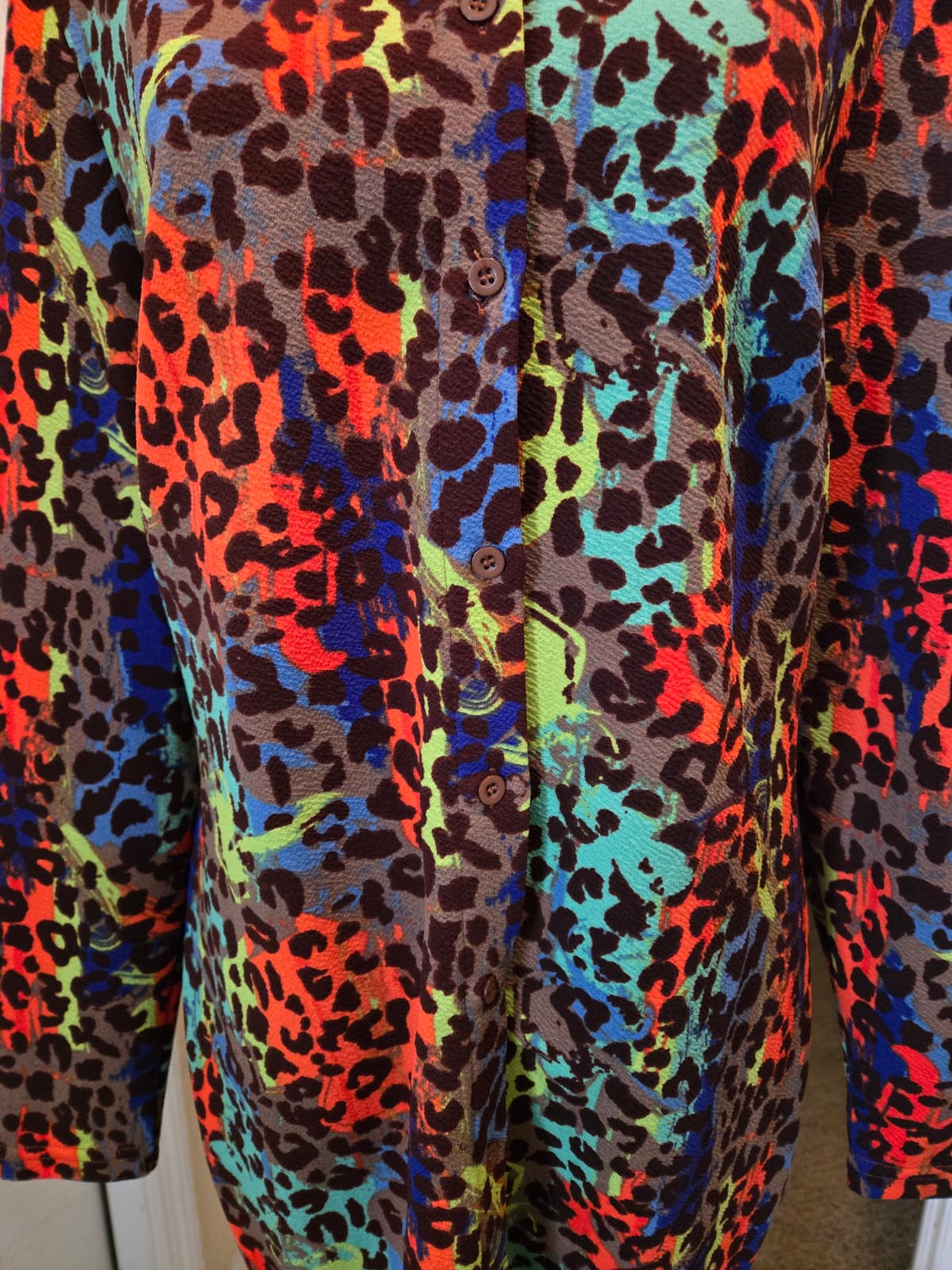 SHEIN Curve Multicolor Leopard‑Print Button‑Down Shirt – Size 0XL
