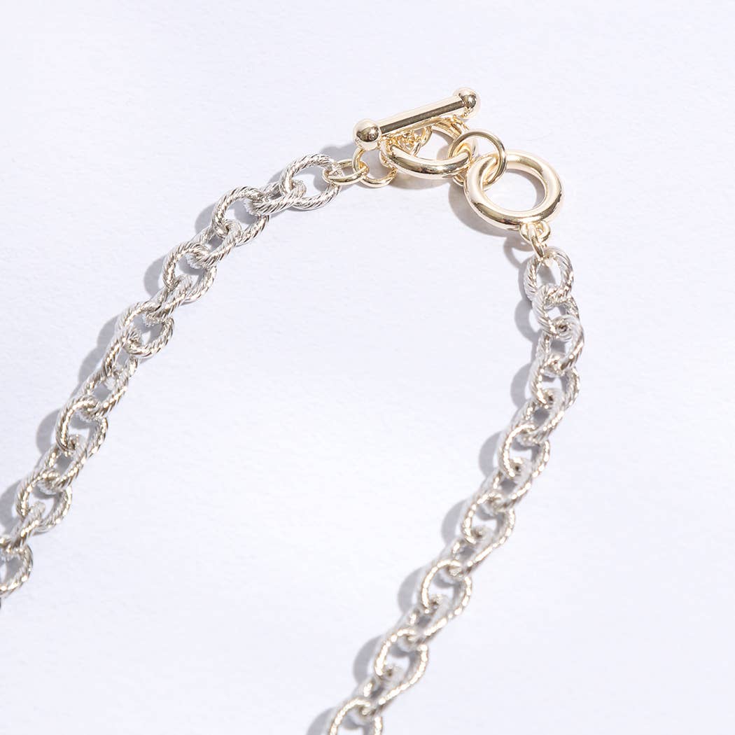 Pave Heart Charm Link Chain Necklace