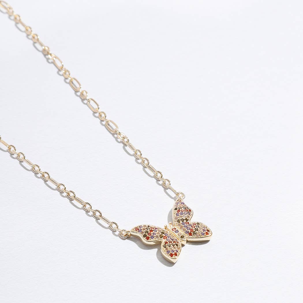 Colorful Butterfly Pendant Linked Necklace