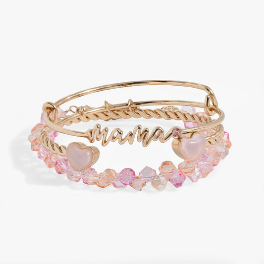 'Mama' Pink Beaded Bangle Set of 3