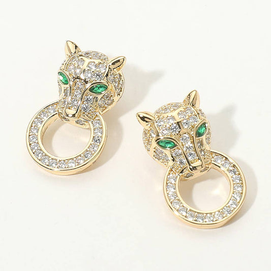 14K Gold Plated Stone Paved Panther Stud Earrings