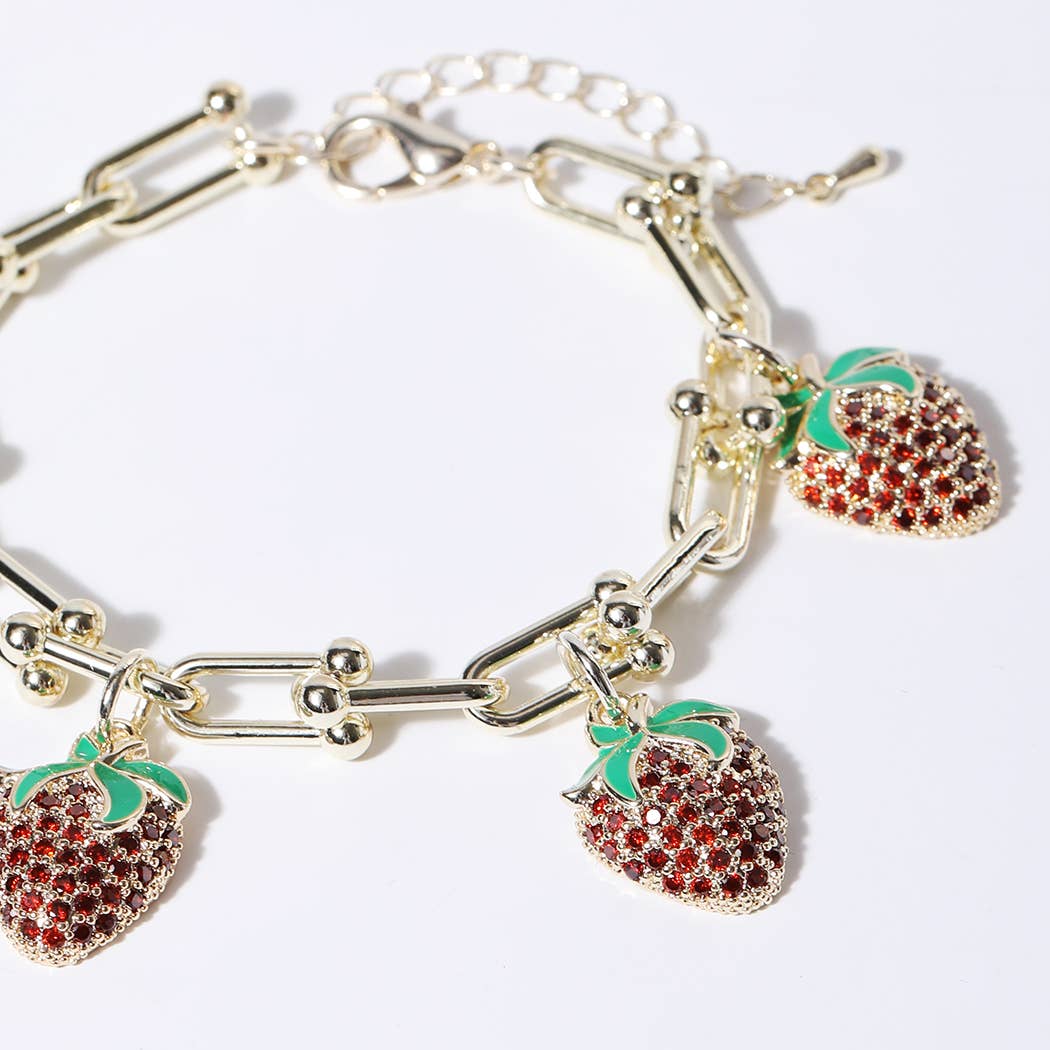 Gold Bracelet with 4 Strawberry Charms