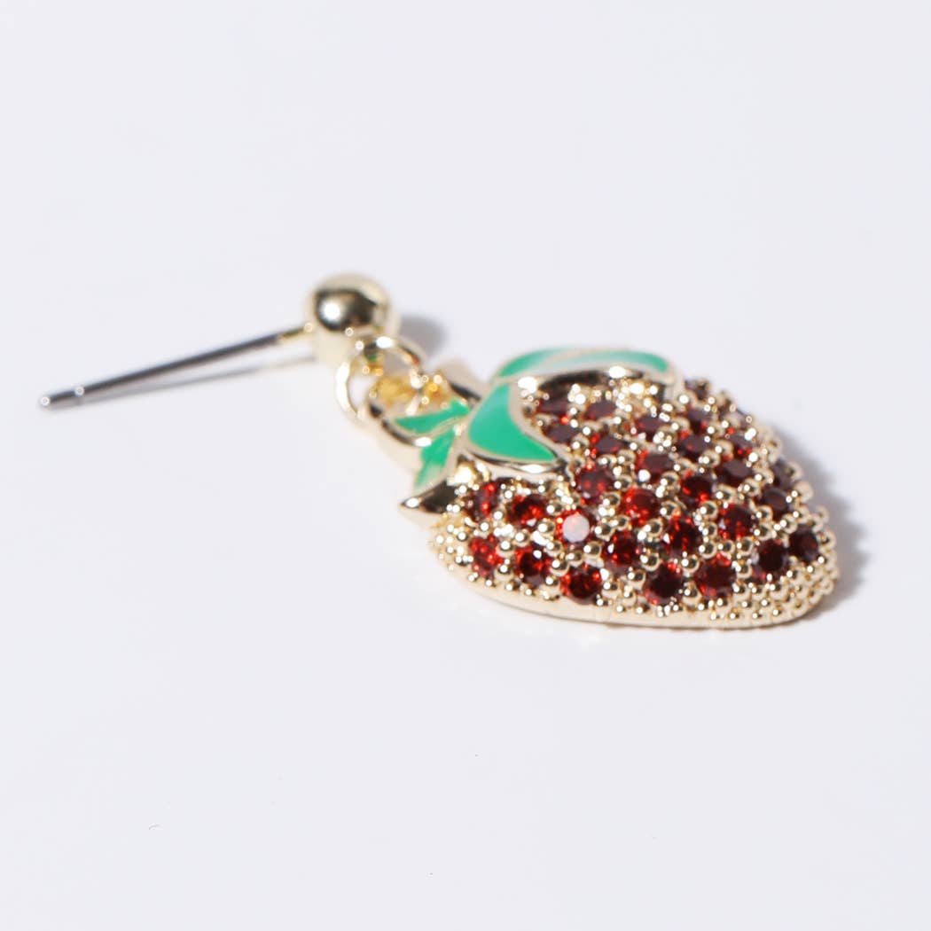 Gold Plated Pave Strawberry Shape Earrings