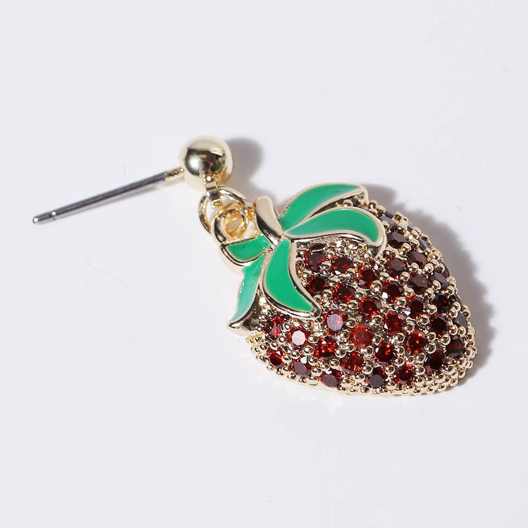 Gold Plated Pave Strawberry Shape Earrings