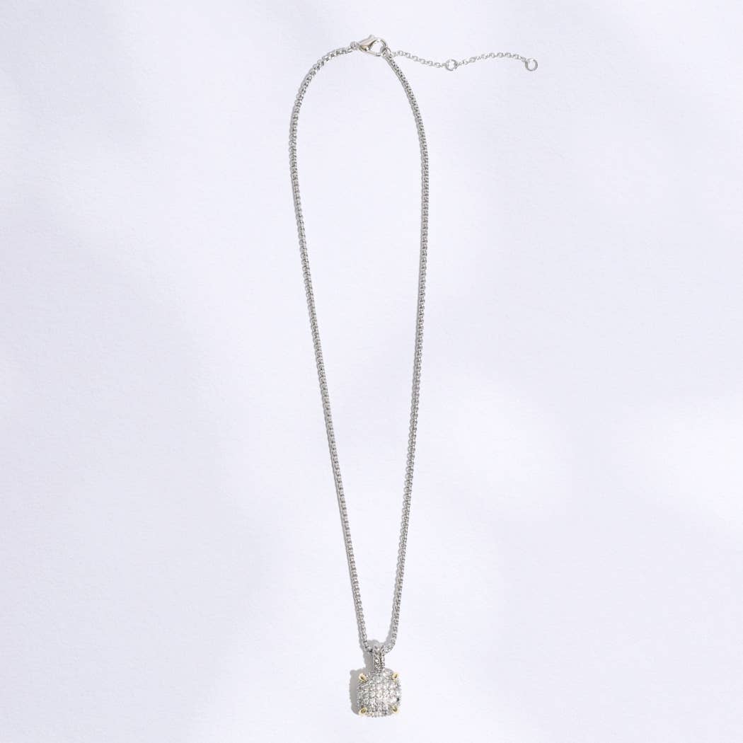 Square Shape Pave CZ Pendant Necklace
