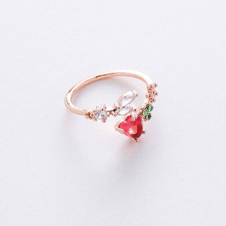Pink Red Heart Flower Stacking Bypass Ring in Solid Copper