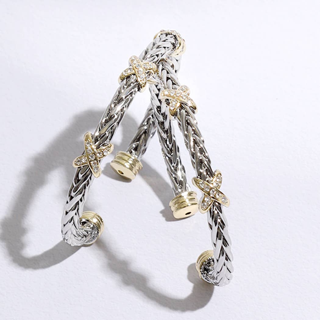 Three X Stations Braided Bangle Bracelet