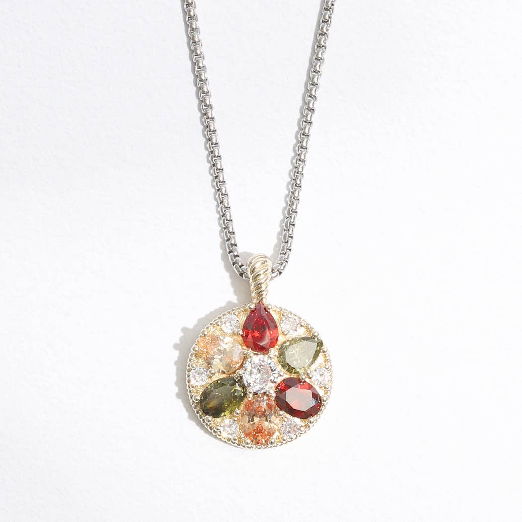 Round Pendant Colorful Rhinestone Necklace