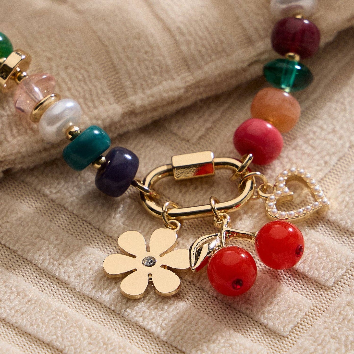 Vibrant Beaded Bracelet | Gold-Tone Trio Charms