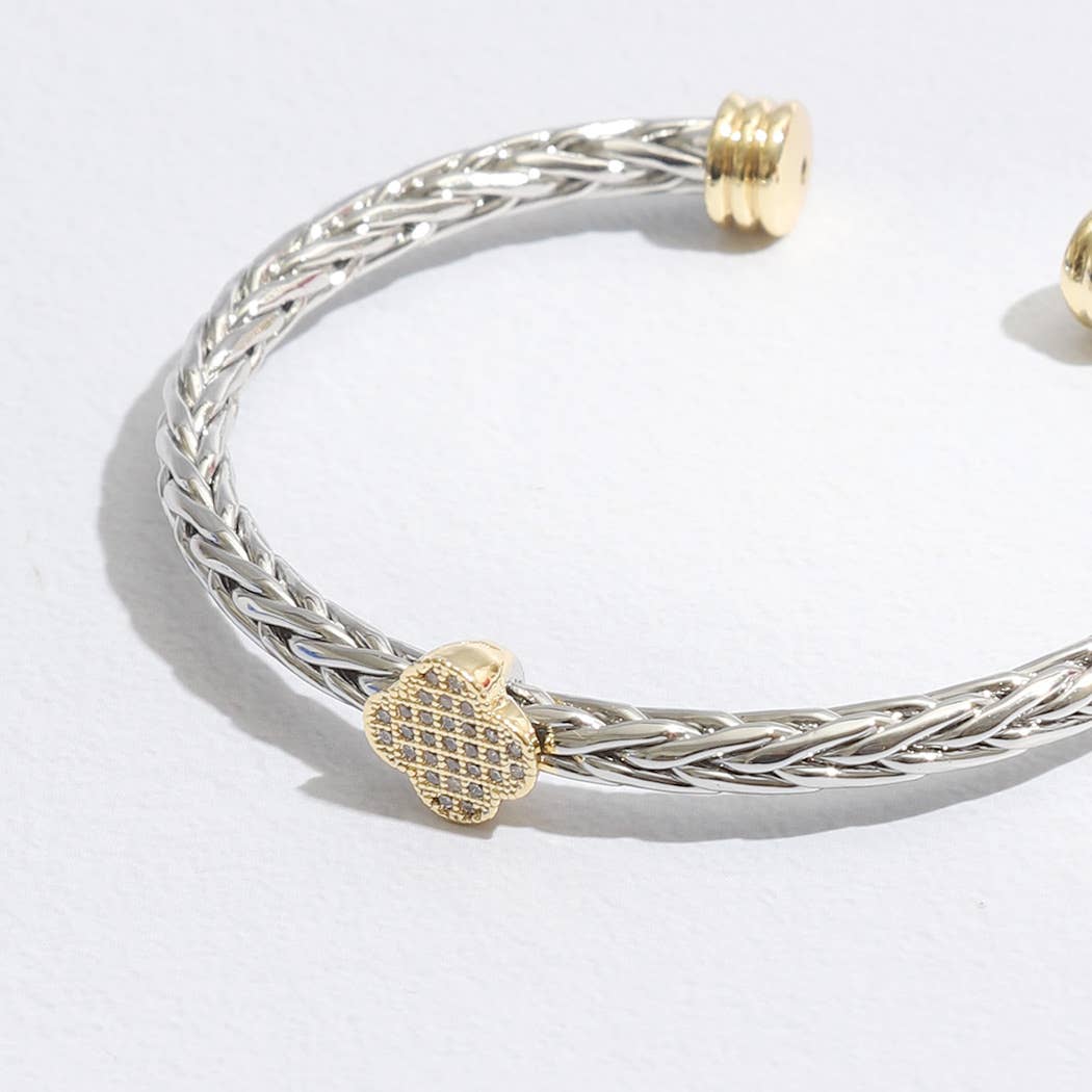 Clover Braid Bangle Two Tone Cuff Bracelet
