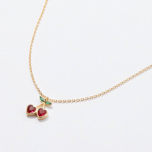 Gold Dipped Heart Cherry Pendant Necklace