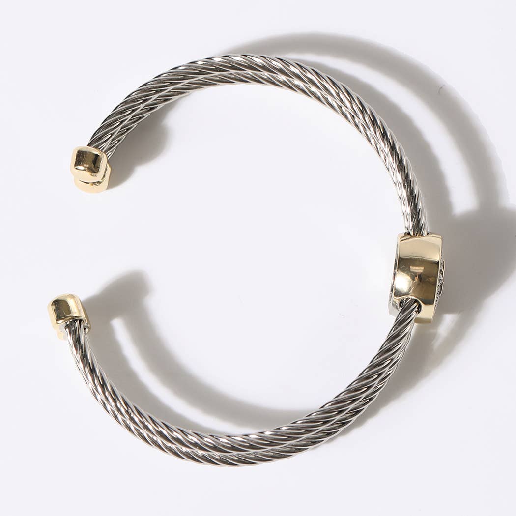 Cross Detail Twisted Double Wire Cuff Bangle Bracelet