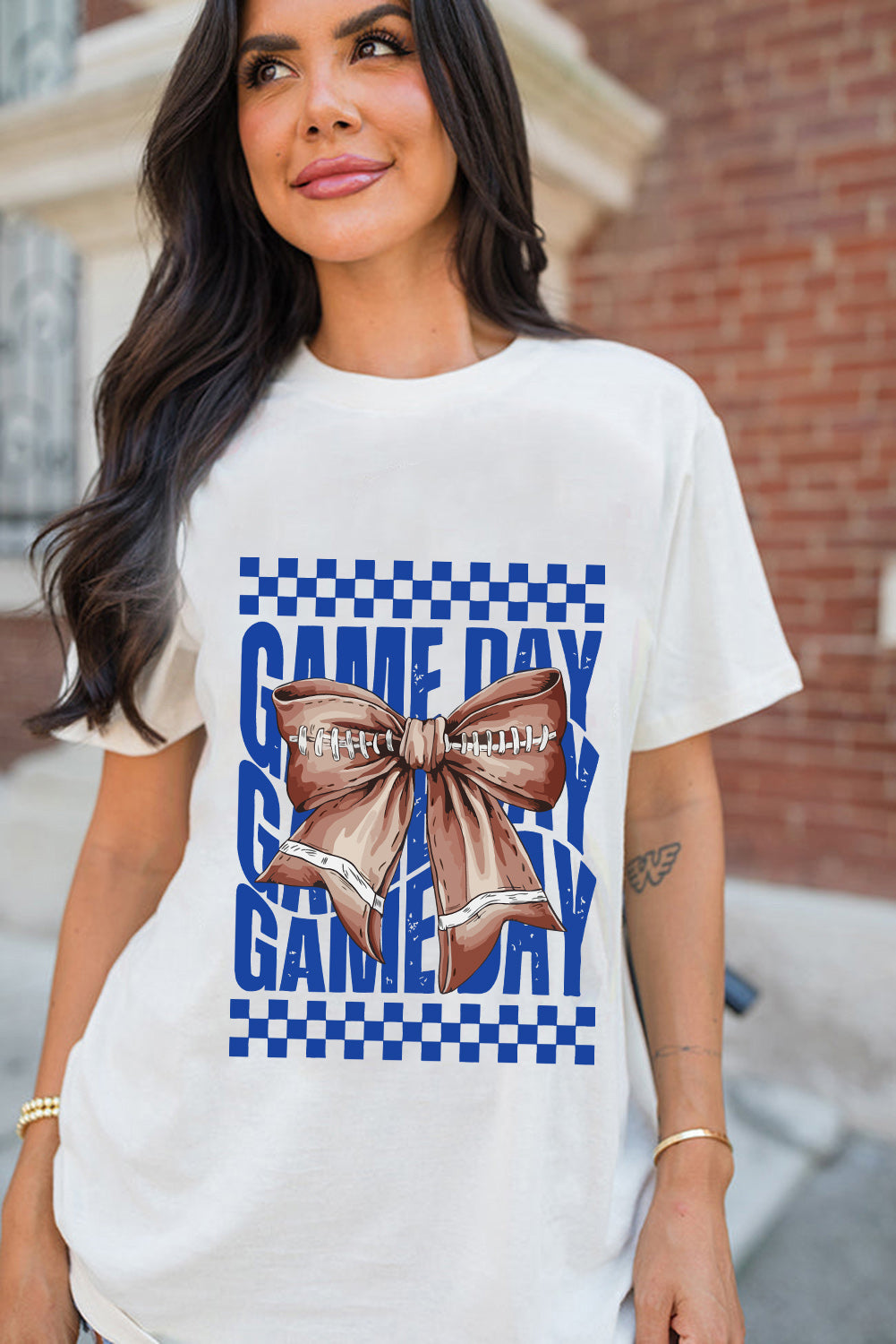 White Football Bowknot GAME DAY Graphic Tee