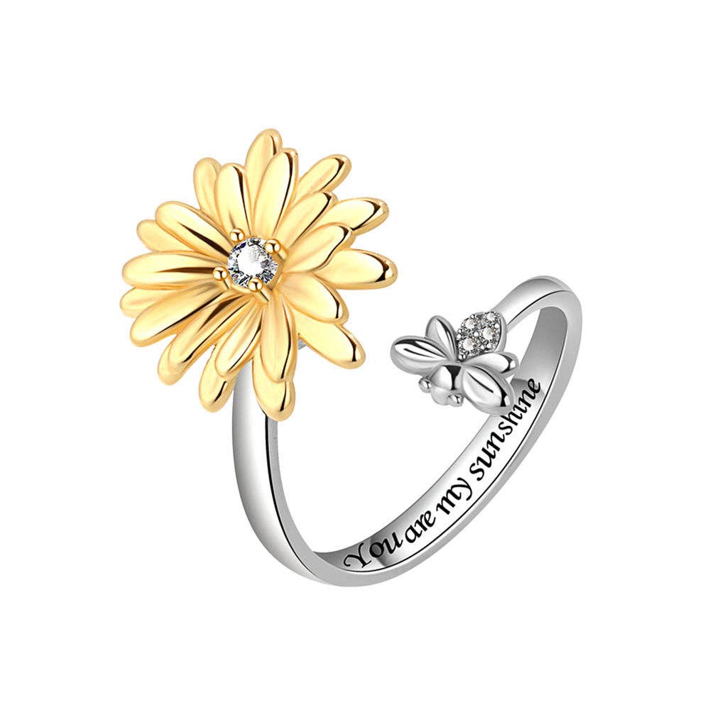 Daisy Flower Bee Anxiety Fidget Spinner Ring