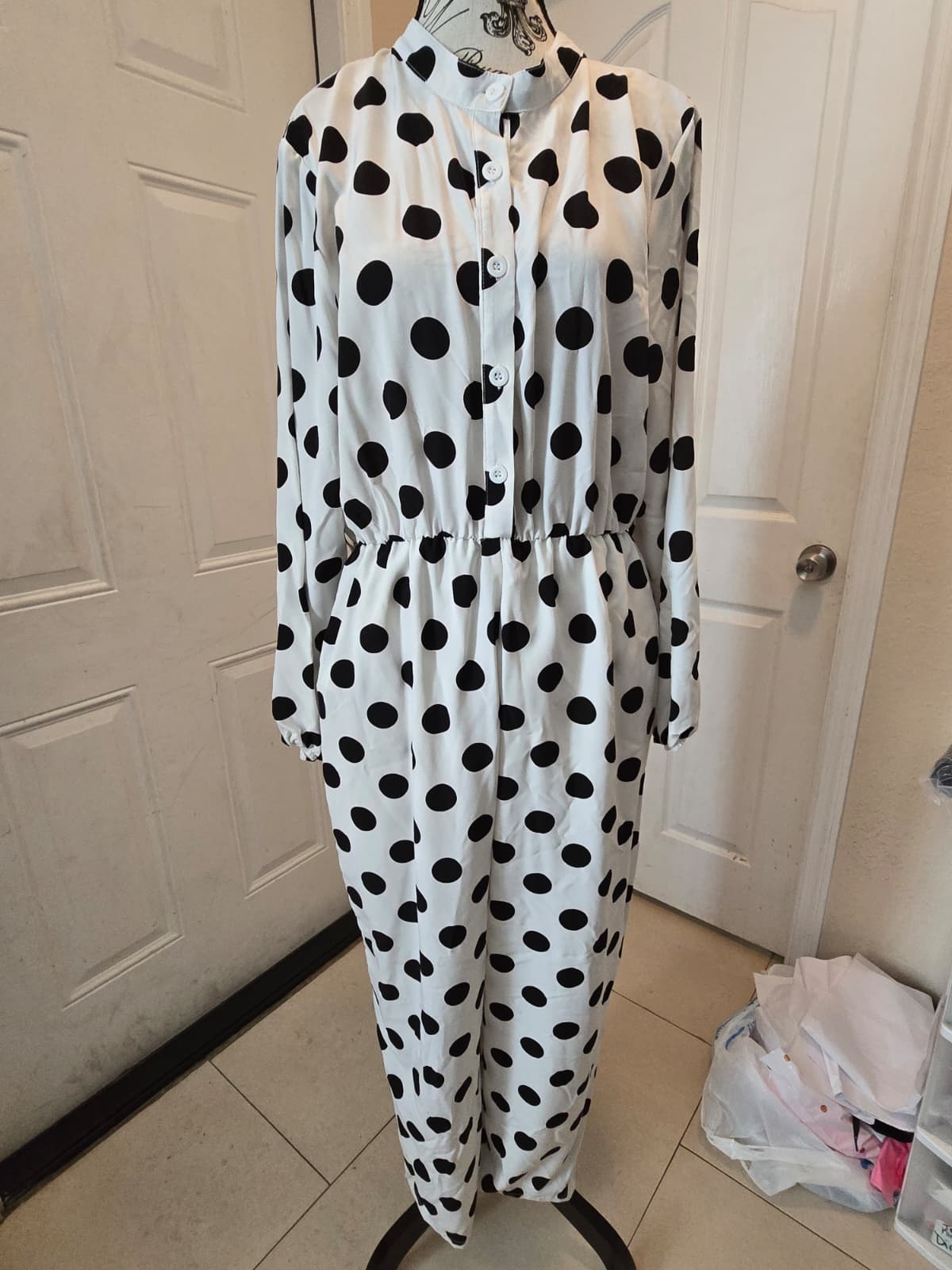 SHEIN Polka Dot Button‑Front Jumpsuit – Size XL