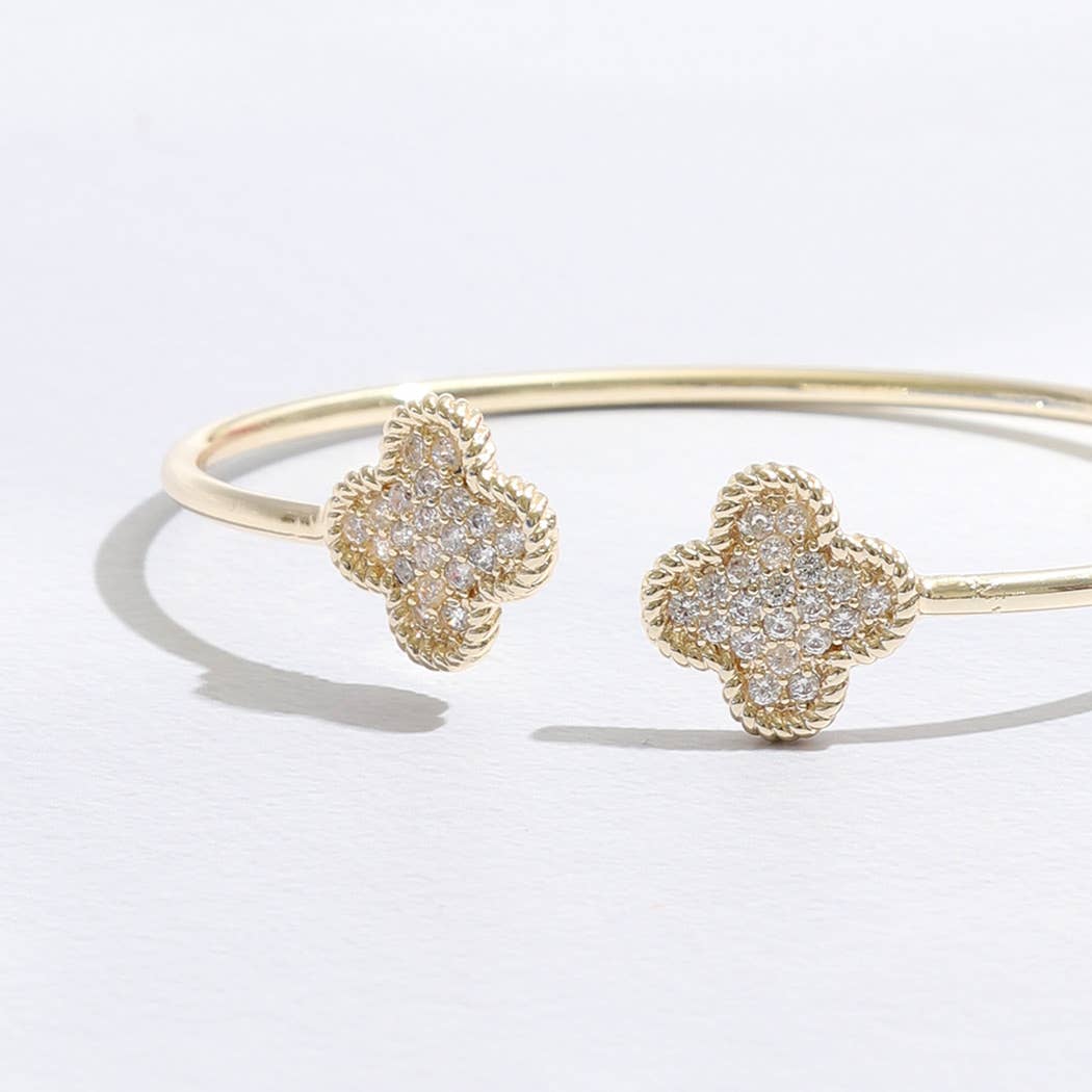 Thin Gold Tone Wire Two Clover Edges Bracelet