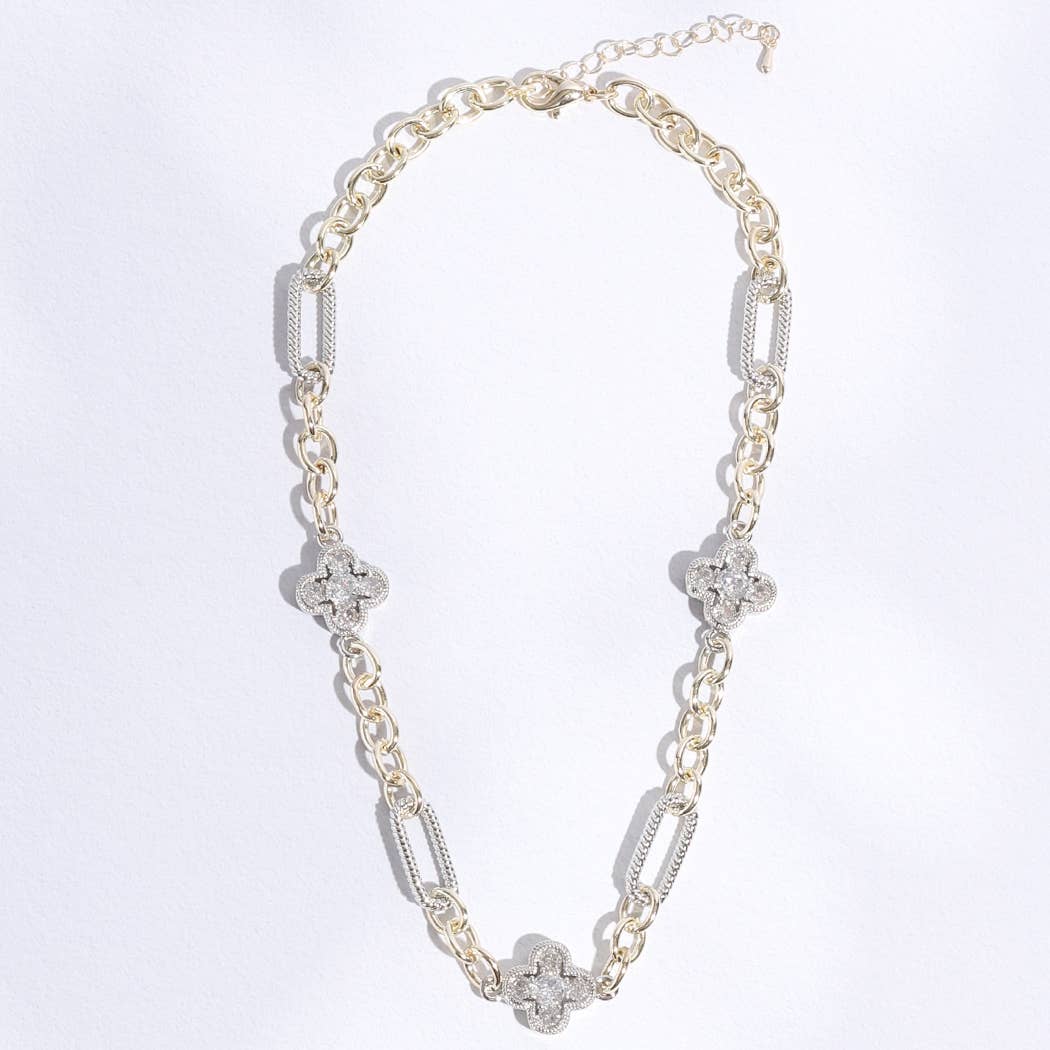 Clover Pendant Multi-Toned Link Necklace